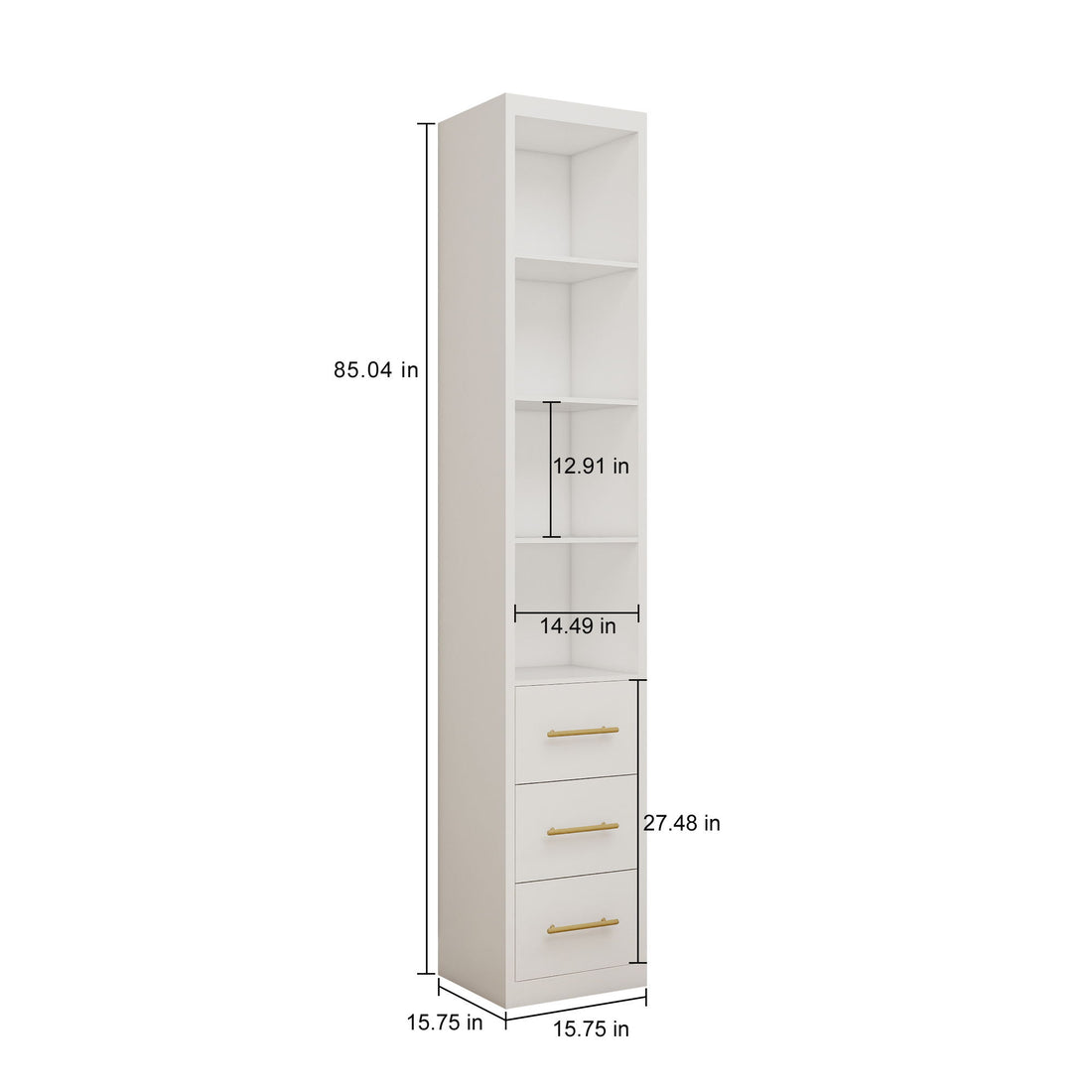 Tall Storage Cabinet With 3 Drawers For Bedroom - White