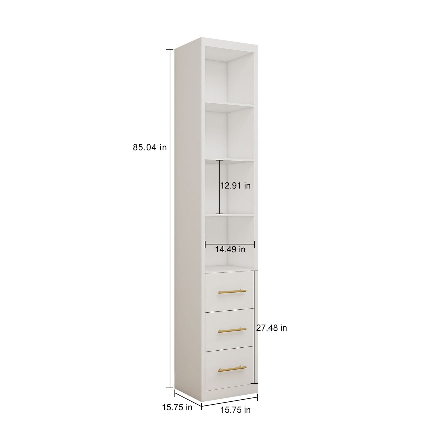 Tall Storage Cabinet With 3 Drawers For Bedroom - White