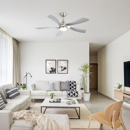 52" Ceiling Fan With Light Featuring 5 Blades Dimmable LED And Memory Function - Nickel
