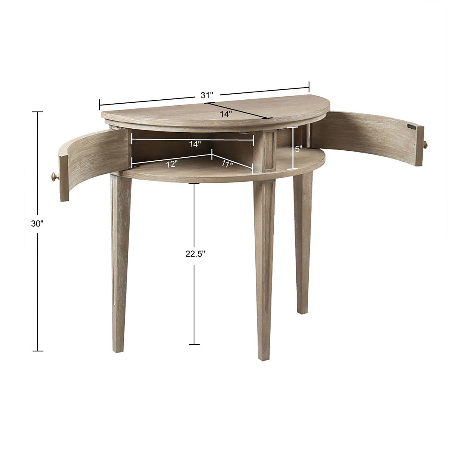Vintage Inspired Storage Console Table With Fluted Doors