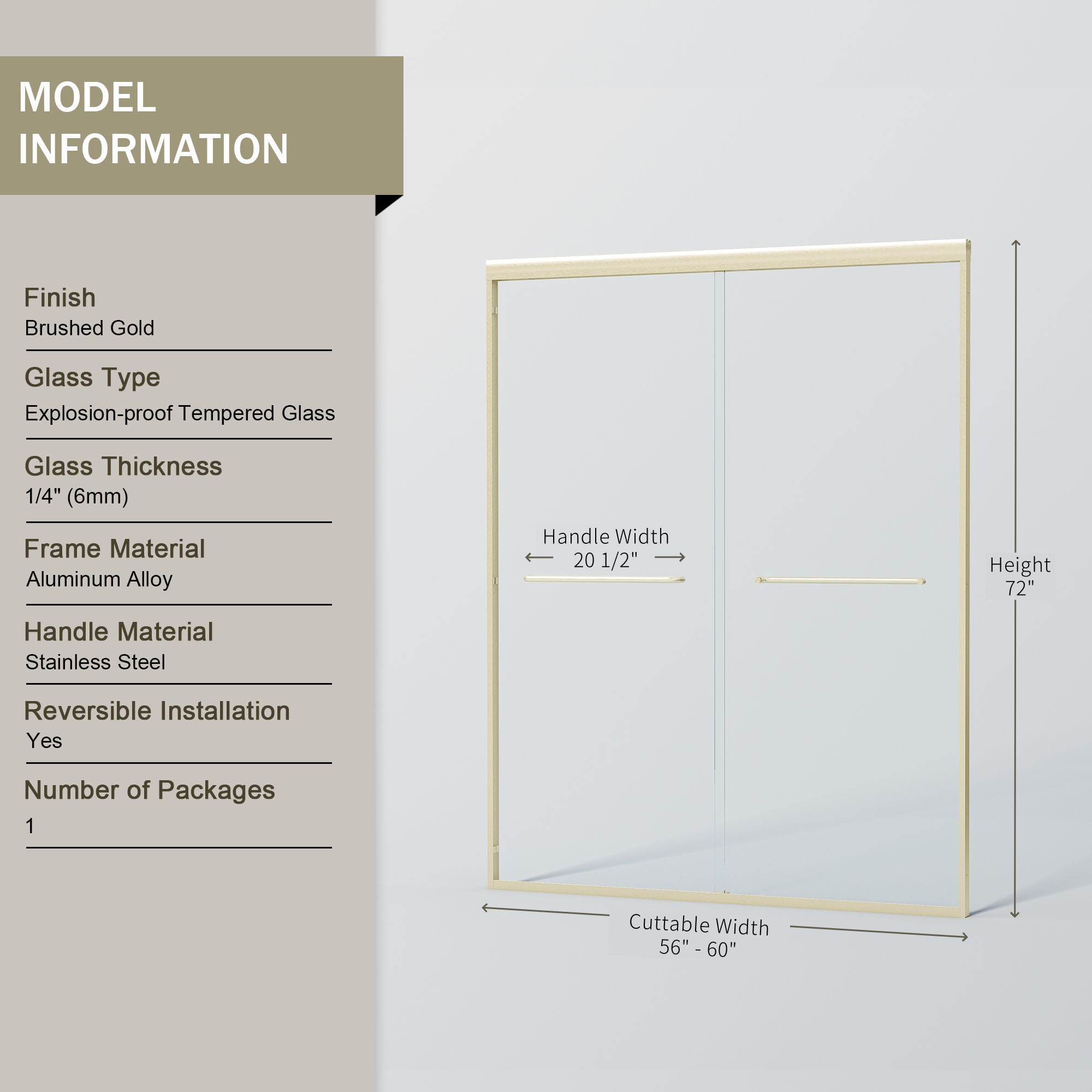 Double Sliding Shower Door, Semi-Frameless Bypass Bathroom Sliding Door With 1/4&quot; (6 Mm) Tempered Glass For Walk-In Shower
