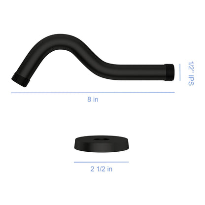 8&quot; Shower Arm With Flange, Adjustable Angles - Matte Black