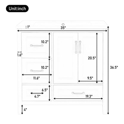 Bathroom Vanity With Sink, Soft Closing Doors &amp; Drawers, Metal Handles