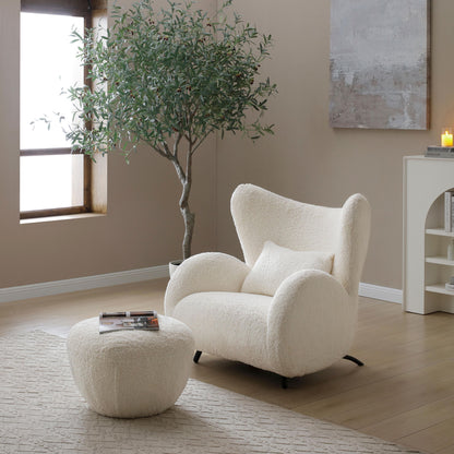 Wingback Armchair &amp; Ottoman Combo For Living Room - White
