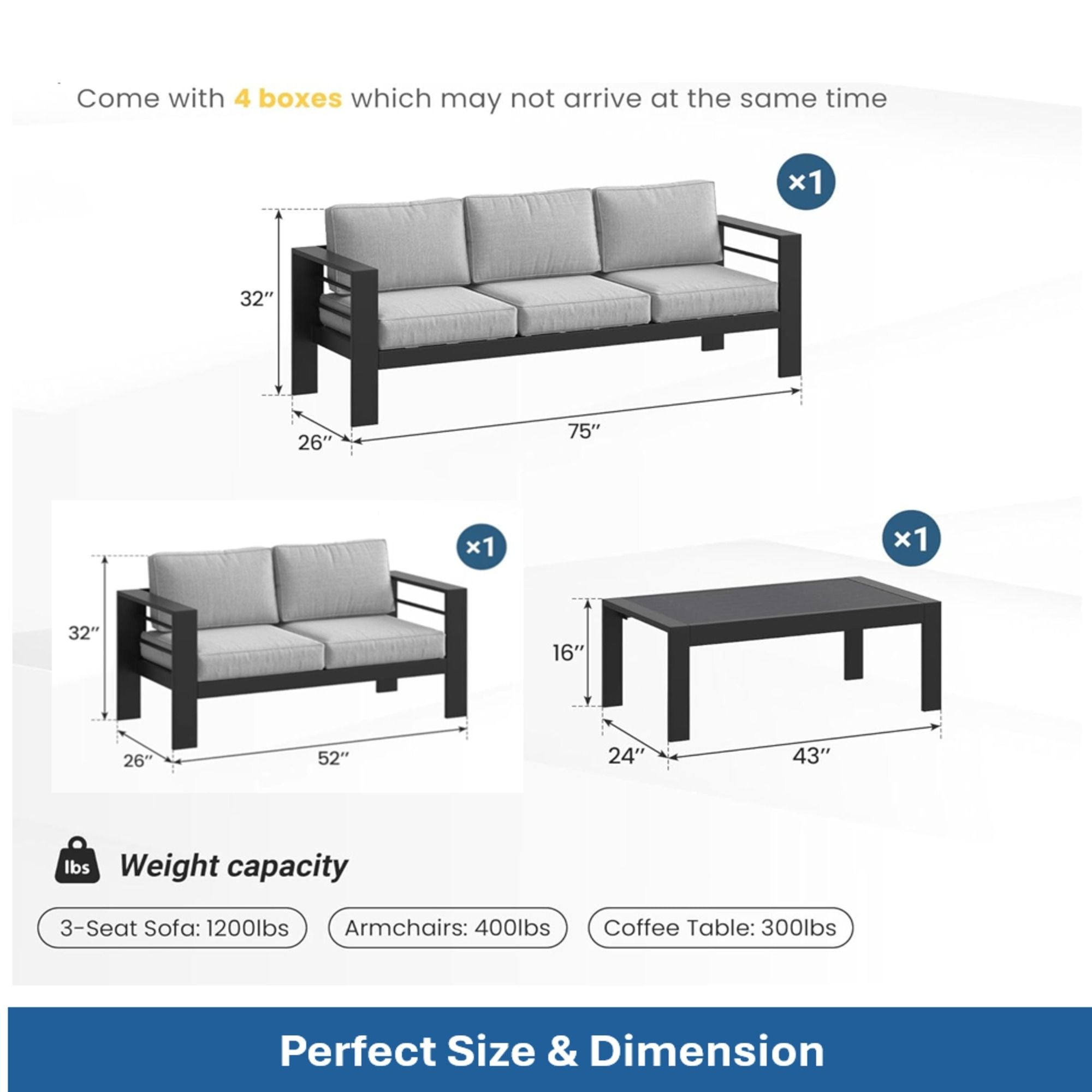 Outdoor Patio Set, All-Weather With Thick Cushions