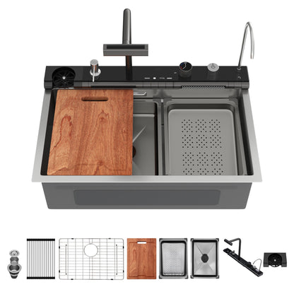 30&quot; Single Bowl Kitchen Sink With Smart LED Faucet