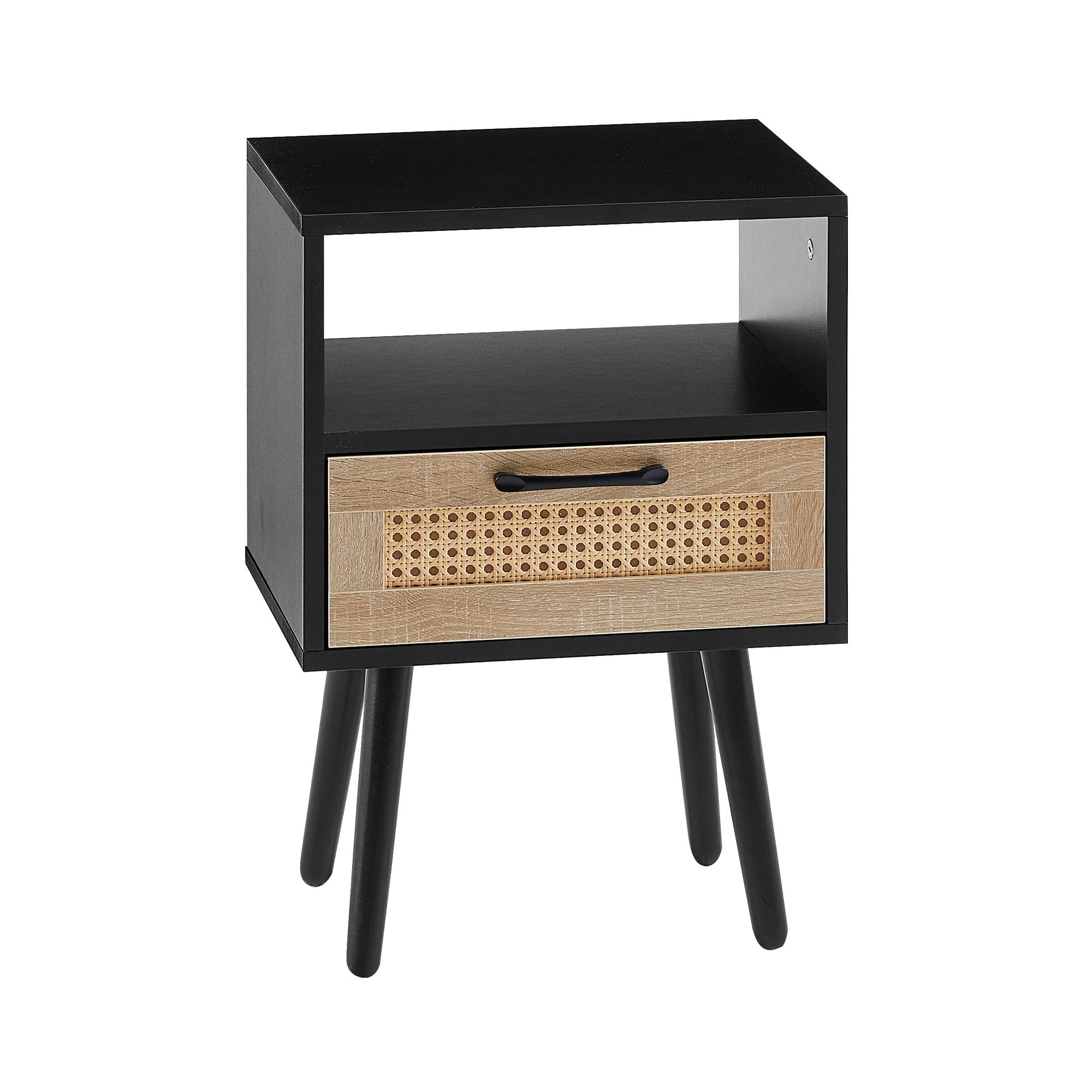 15.75&quot; Rattan End Table With Drawer And Solid Wood Legs, Modern Nightstand, Side Table For Living Room, Bedroom