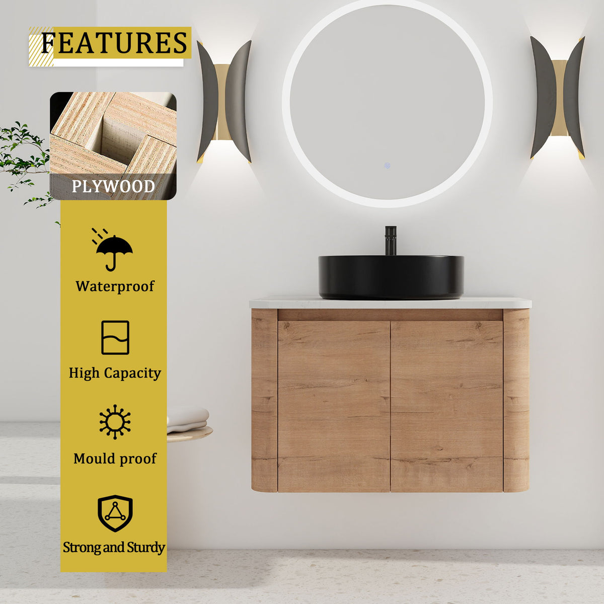 Wall Mounted Bathroom Vanity &amp; Art Sink &amp; 1 Soft Close Door