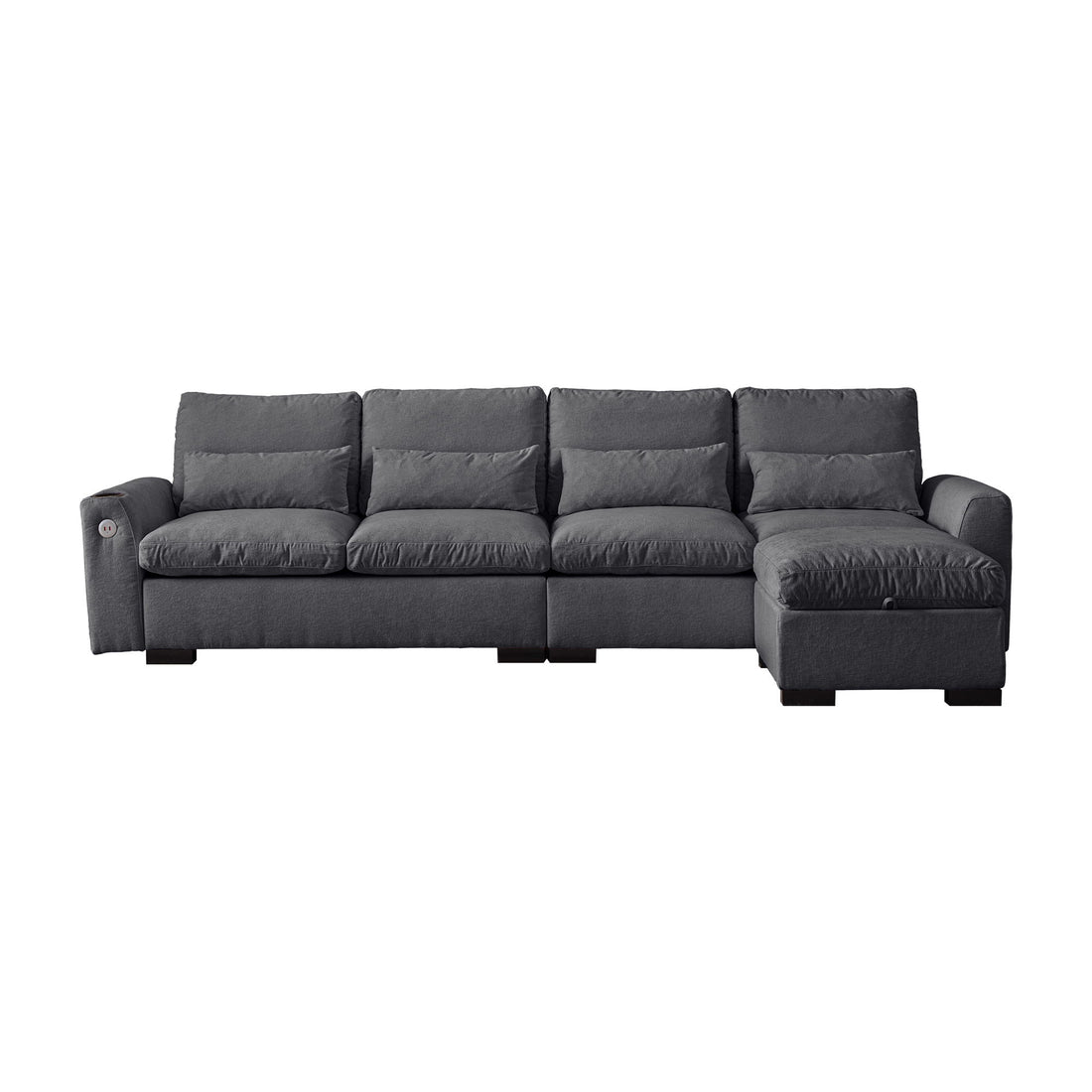 Modern Modular L Shaped Chenille Sofa Couch Reversible Ottoman With Storage Removable And Washable Cushions Sofa With USB Ports &amp; Cup Holder For Living Room