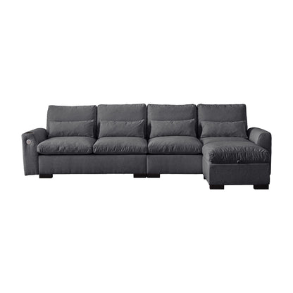 Modern Modular L Shaped Chenille Sofa Couch Reversible Ottoman With Storage Removable And Washable Cushions Sofa With USB Ports &amp; Cup Holder For Living Room