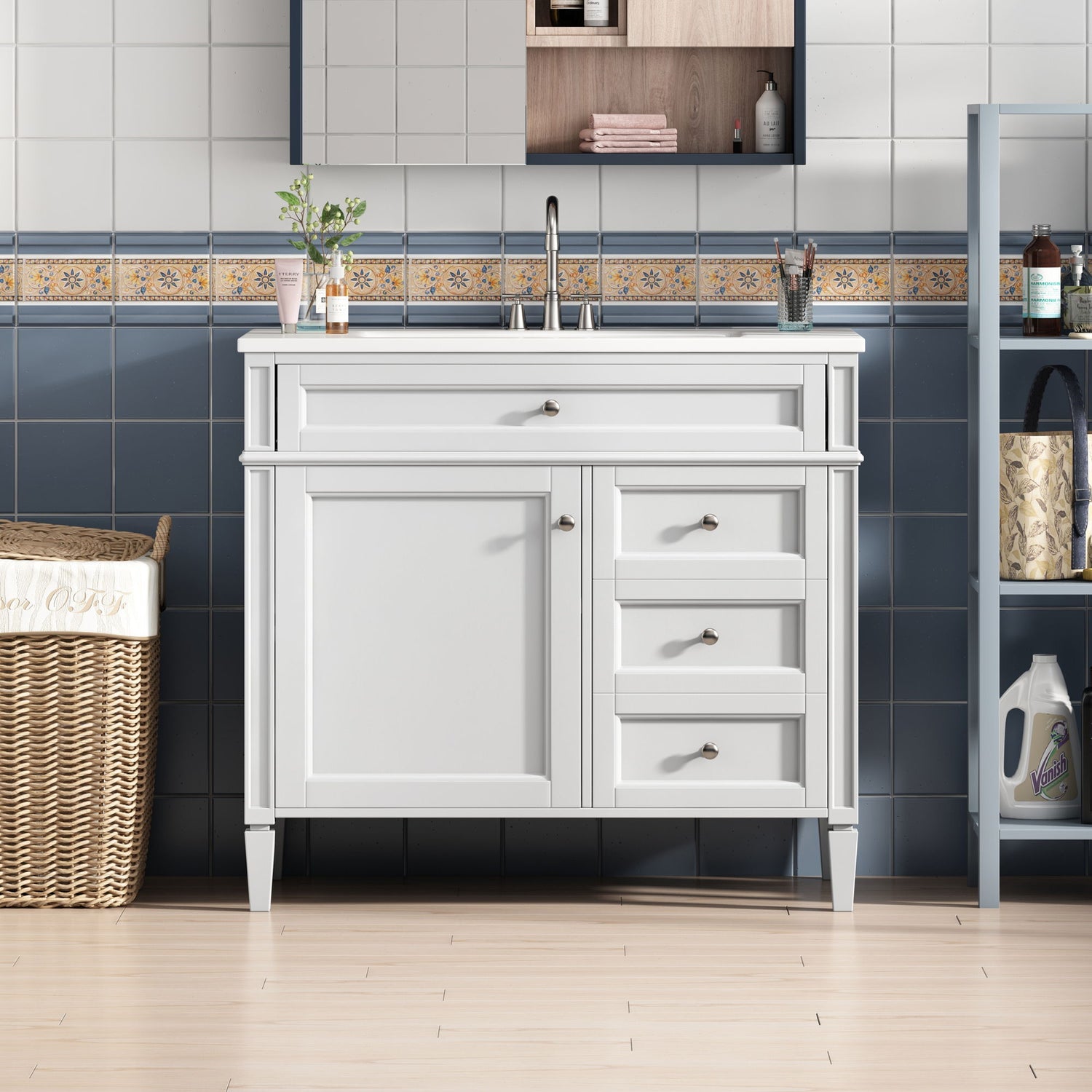 Bathroom Vanity &amp; Top Sink, Modern Bathroom Storage Cabinet With 2 Drawers And A Tip-Out Drawer