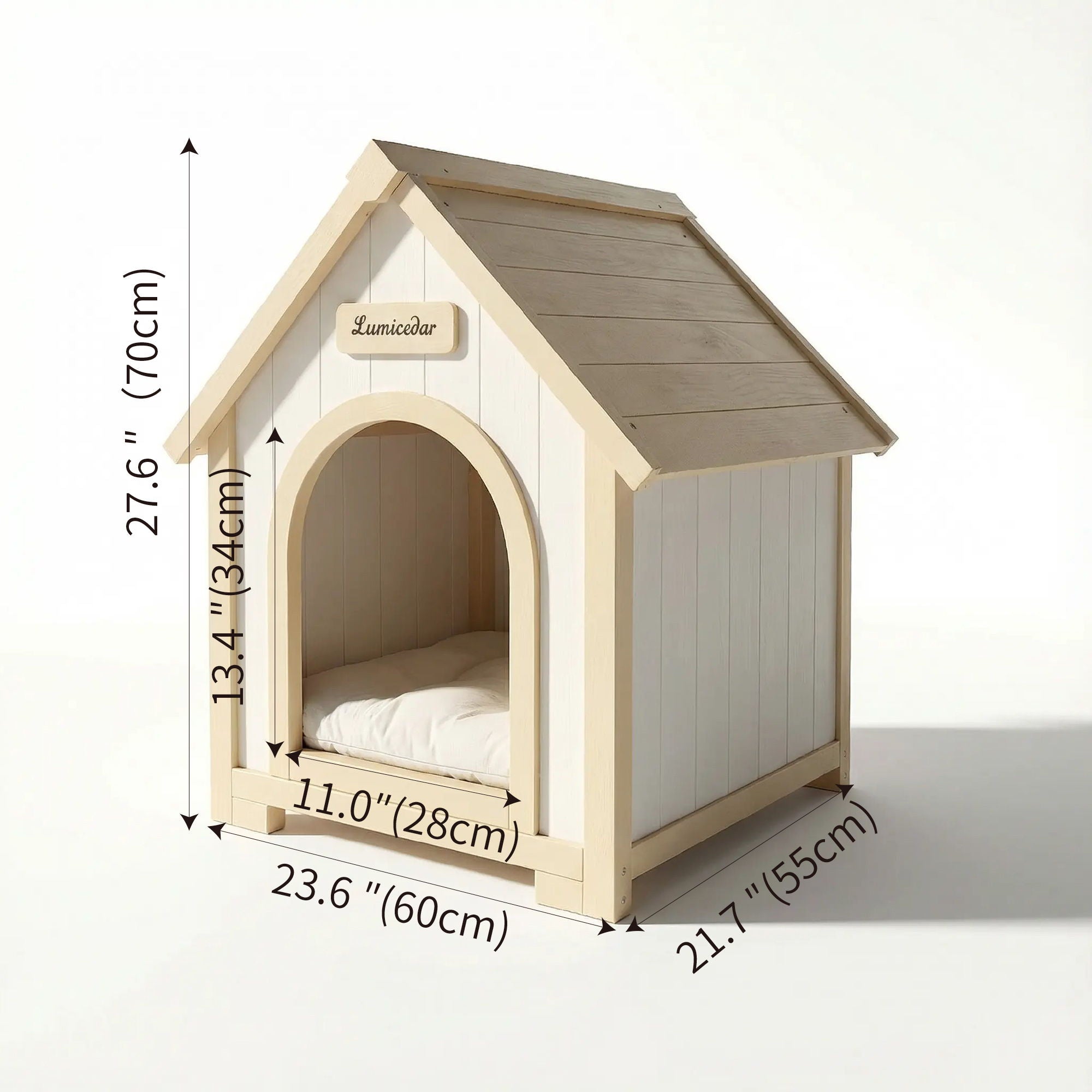 Indoor Dog House With Cushion Pet House For Small Dogs &amp; Cats - Creamy White / Light Yellow