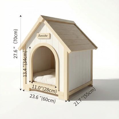 Indoor Dog House With Cushion Pet House For Small Dogs &amp; Cats - Creamy White / Light Yellow