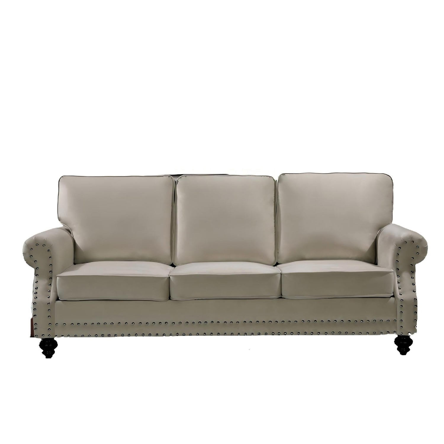 3 Seater Sofa With Nailhead Trim And Turned Legs For Living Room