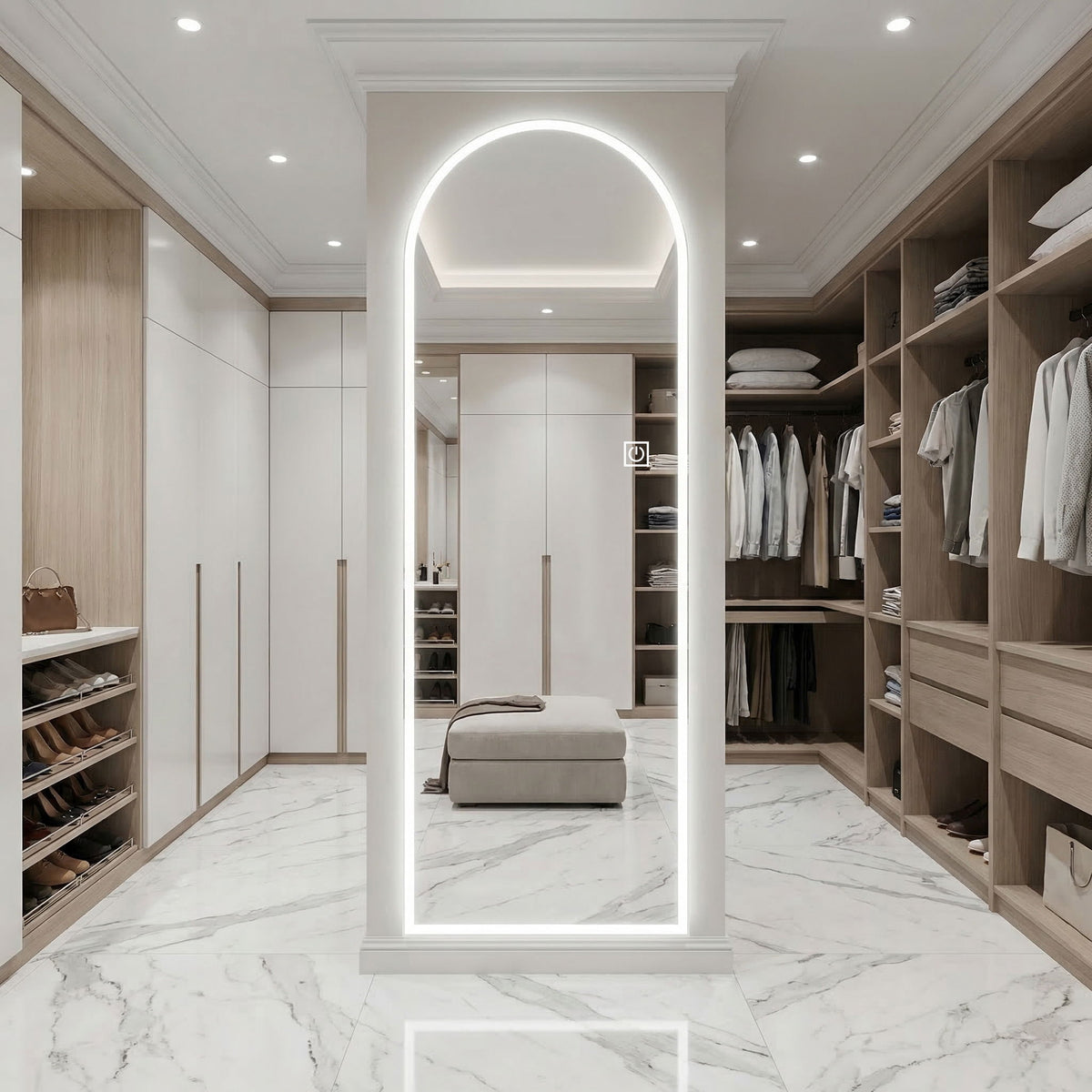 65" X 21" Arched LED Full Length Mirror, Wall Mounted Lighted Full Body Mirror With Frosted Edge Lighting, 3 Color Temperatures &amp; Stepless Dimming - Silver