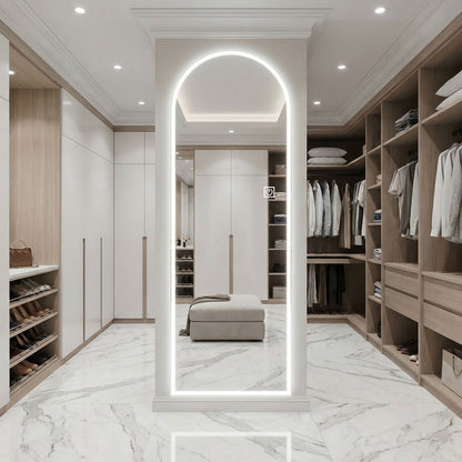 65" X 21" Arched LED Full Length Mirror, Wall Mounted Lighted Full Body Mirror With Frosted Edge Lighting, 3 Color Temperatures &amp; Stepless Dimming - Silver