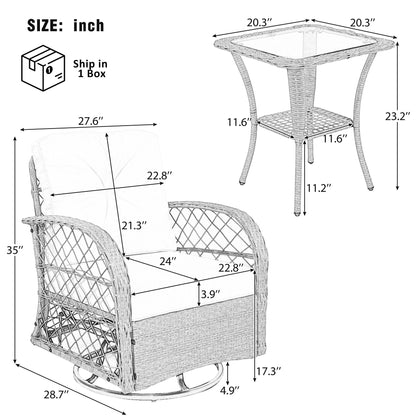 3 Piece Outdoor Chair &amp; Table Set Chat Set, 2 Person Rattan Seating Group