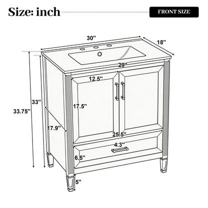 Elegant Fluted Bathroom Vanity With Sink, Soft Close Doors &amp; Drawer