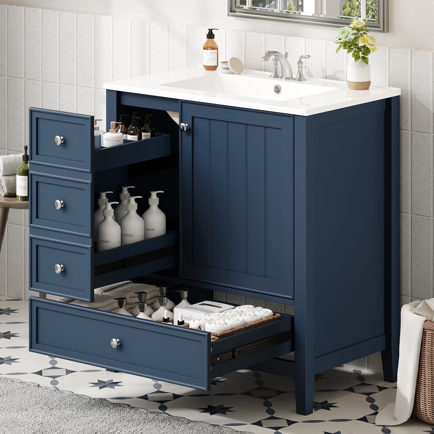 Modern Bathroom Vanity With Sink, 1 Cabinet &amp; 3 Drawers