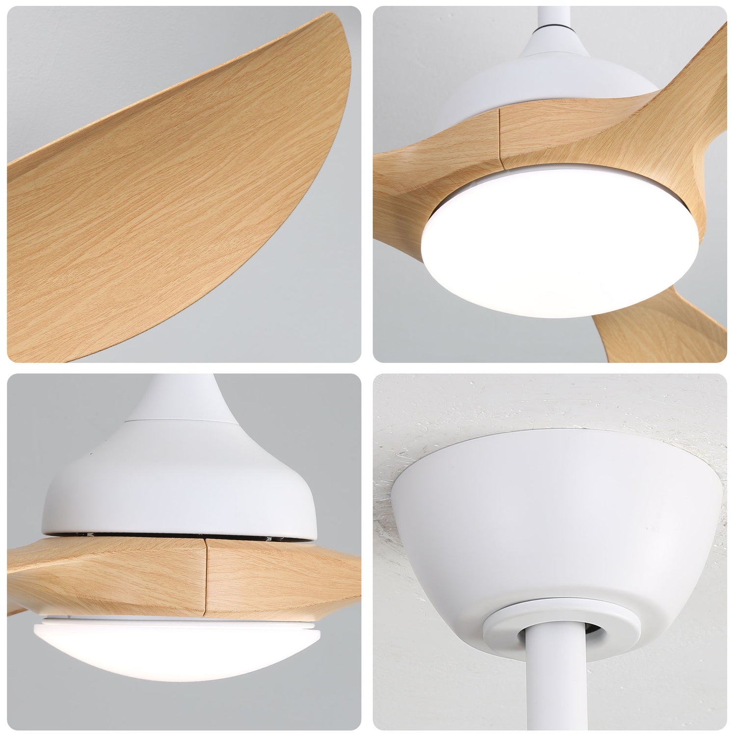 Modern Ceiling Fans Dimmable LED Light Quiet DC Reversible Motor For Indoor &amp; Outdoor - White