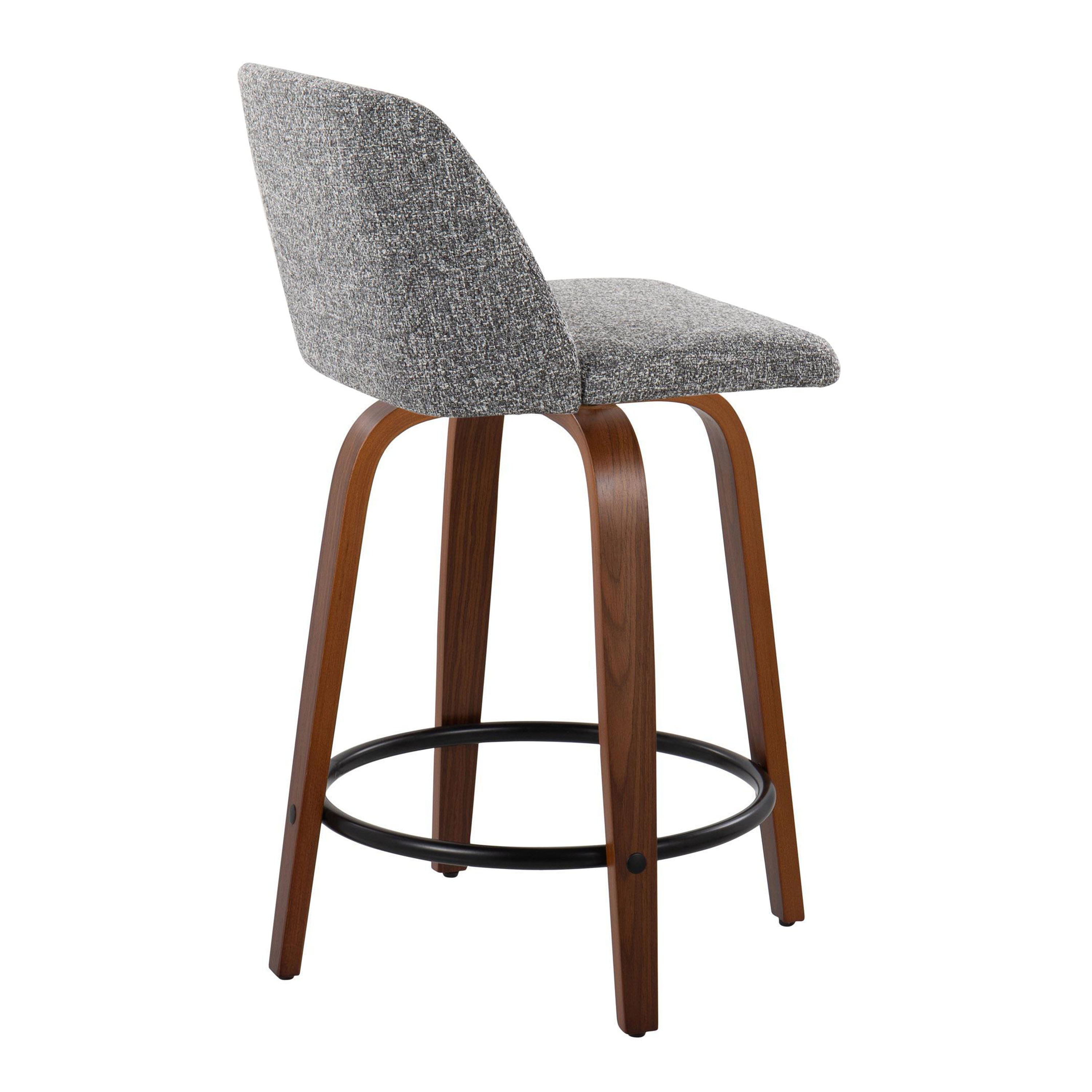 Toriano - Mid Century Modern, Fixed Height Counter Stool &amp; Swivel And Round Footrest (Set of 2)