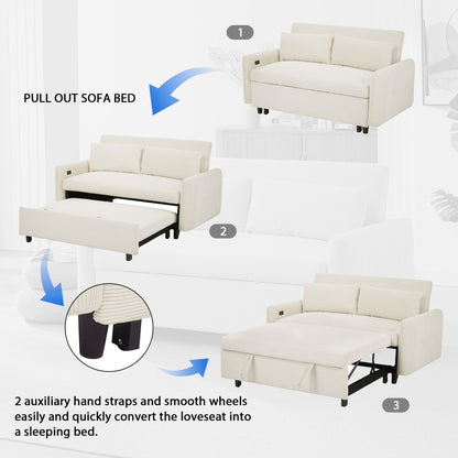 Pull-Out 2 Seat Modern Sleeper Sofa With 2 Throw Pillows And USB Ports