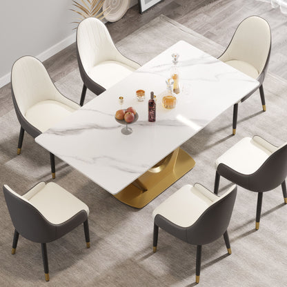 70.84&quot; Modern Artificial Stone Panel V-Shaped Metal Legs, Can Accommodate 6-8 People - White / Gold