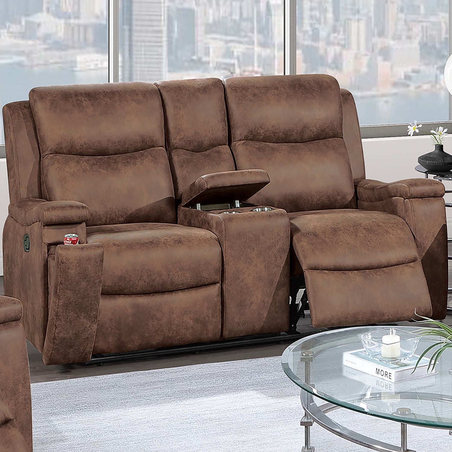 Modern Manual Motion Living Room Set &amp; Hidden Cup Holders