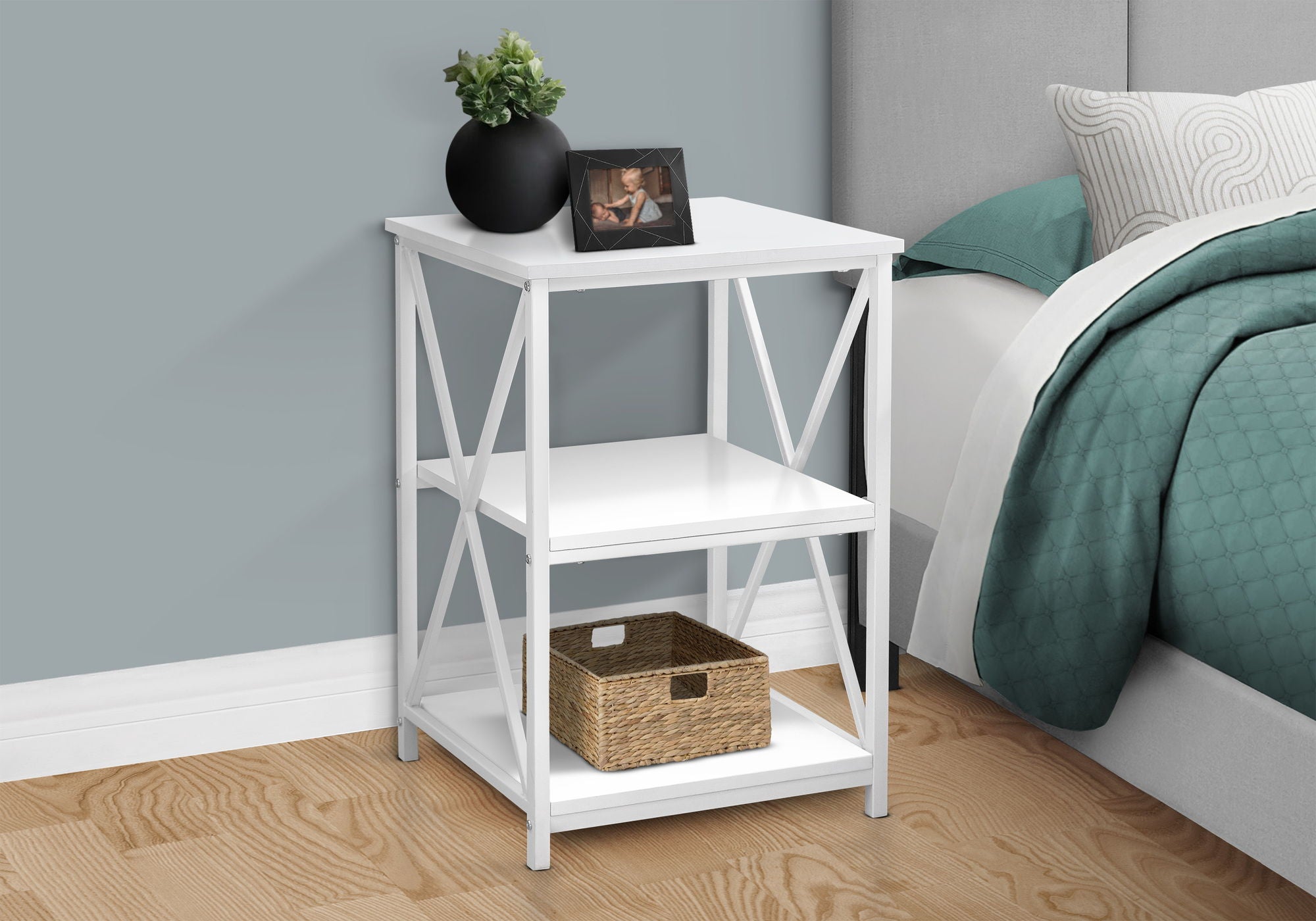 3 Tier Accent Table, Side Marble Look Contemporary &amp; Modern