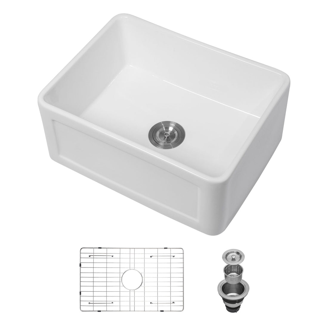 Elegant Farmhouse Style Small Apron Front Ceramic Kitchen Sink 24&quot; Single Bowl Reversible Design - White