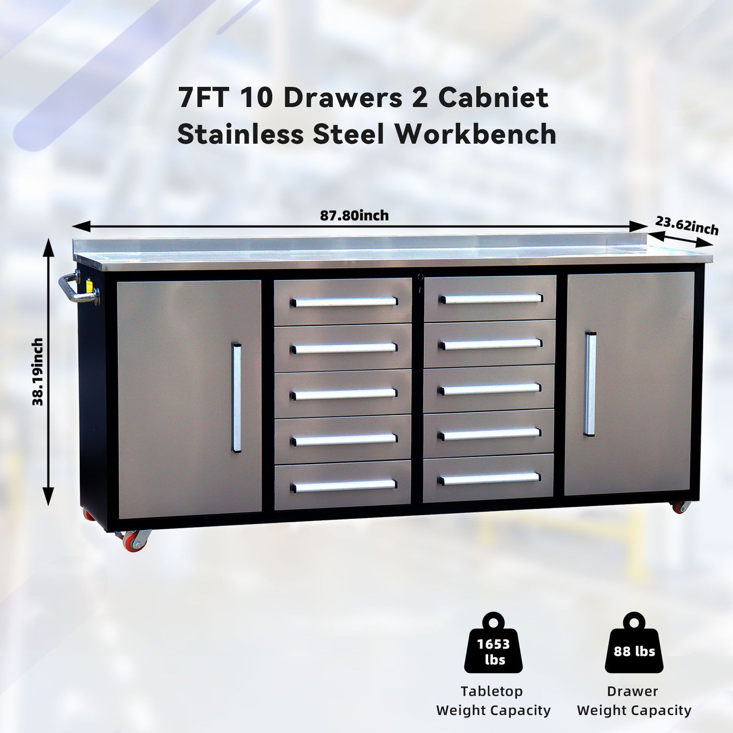Storage Cabinets With Workbench (10 Drawers &amp; 2 Cabinets)