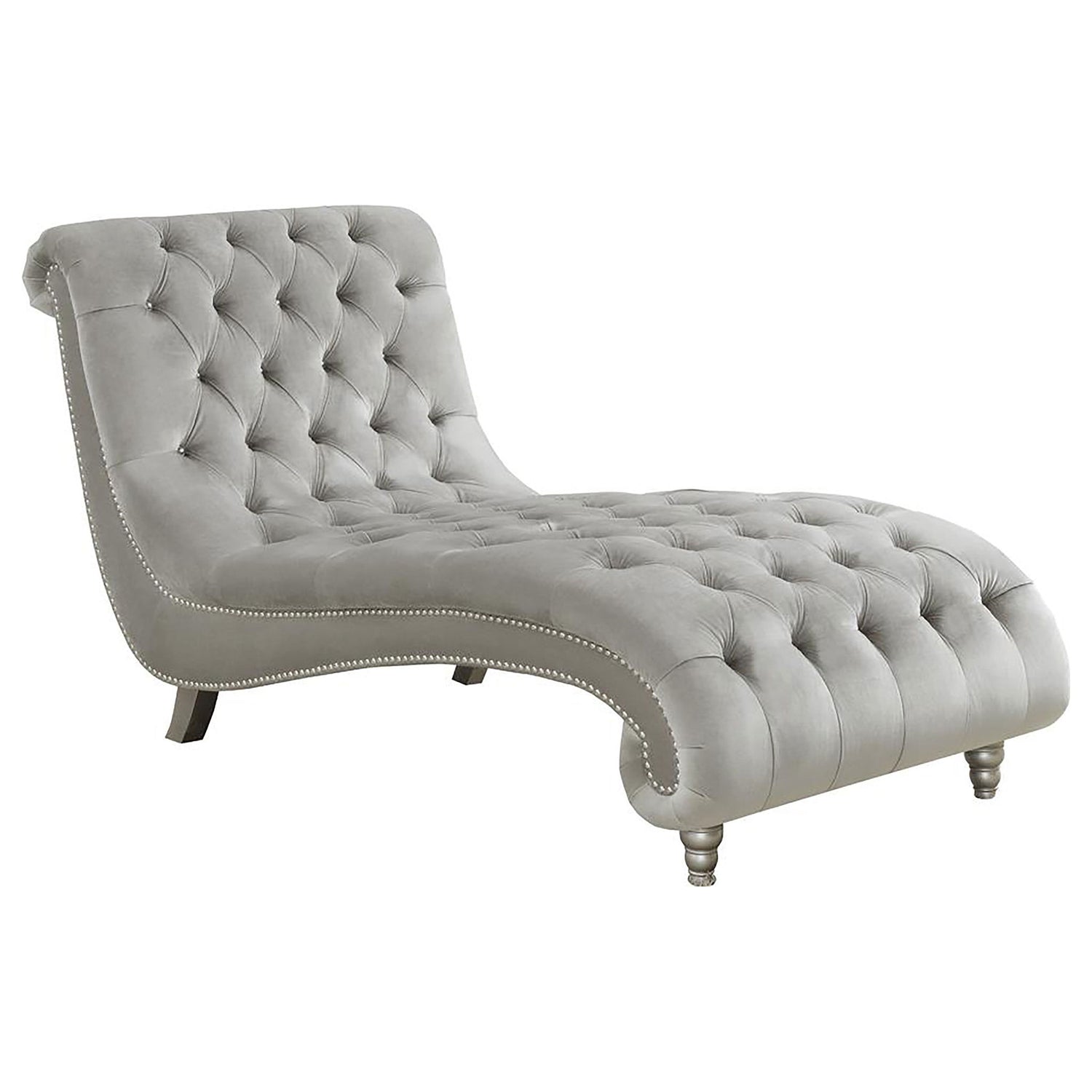 Emilia - Tufted Cushion Chaise With Nailhead Trim Lounge Chair With Accents - Gray