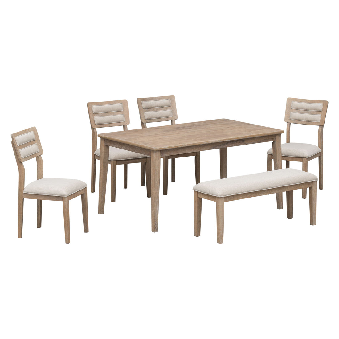 Dining Set Classic And Traditional Style, Includes Dining Table, 4 Upholstered Chairs &amp; Bench
