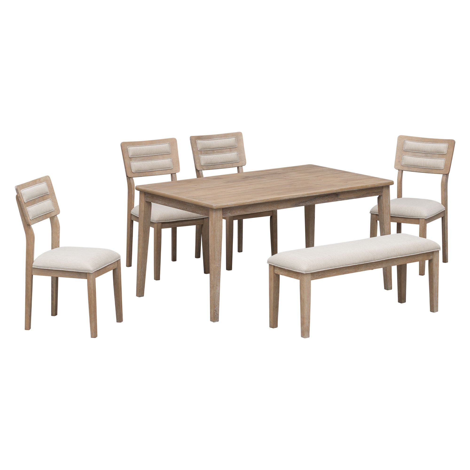 Dining Set Classic And Traditional Style, Includes Dining Table, 4 Upholstered Chairs &amp; Bench