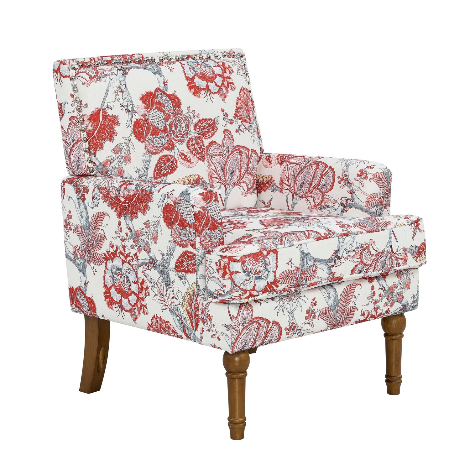 Floral Accent Armchair With Nailhead Trim