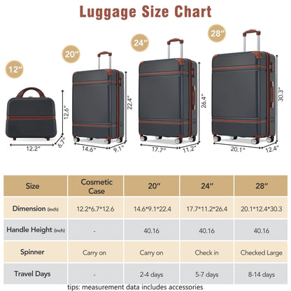 Hardshell Luggage Sets 4 Pieces 20&quot; / 24&quot; / 28&quot; Luggages And Cosmetic Case Spinner Suitcase With Tsa Lock Lightweight
