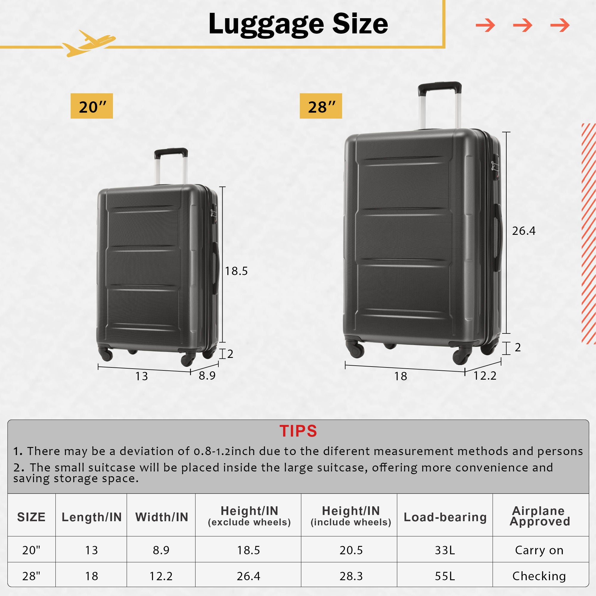 2 Piece Luggage Set With Bags Expanable Spinner Wheels ABS Lightweight Suitcase With Tsa Lock 20&quot; / 28&quot;