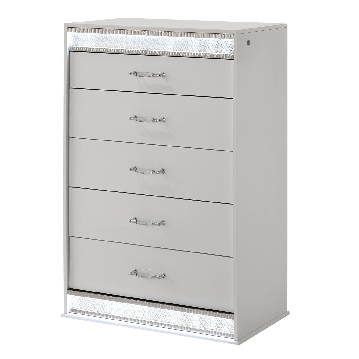 Glam - 5 Drawer Chest &amp; LED Lighting - White