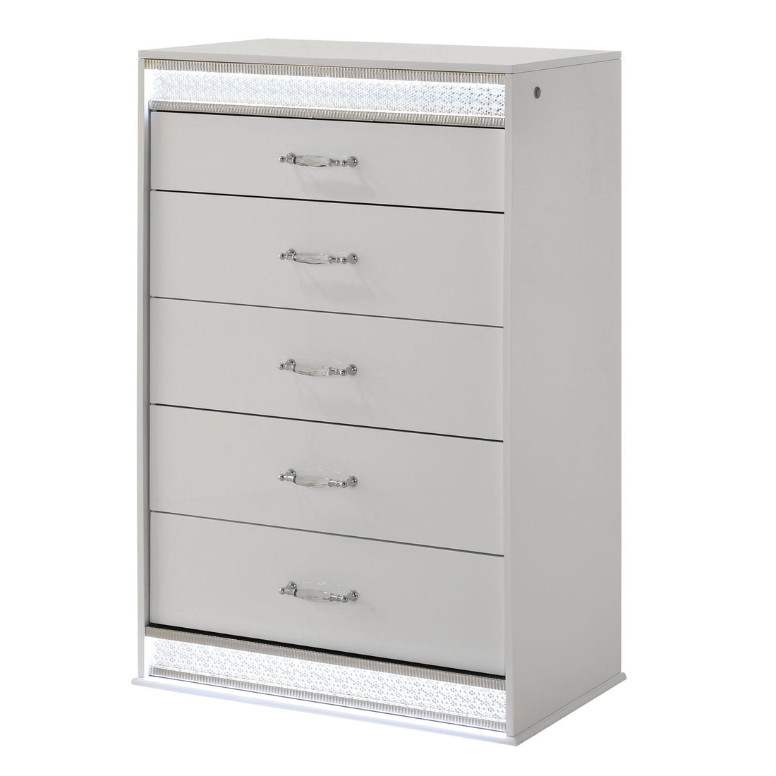 Glam - 5 Drawer Chest &amp; LED Lighting - White