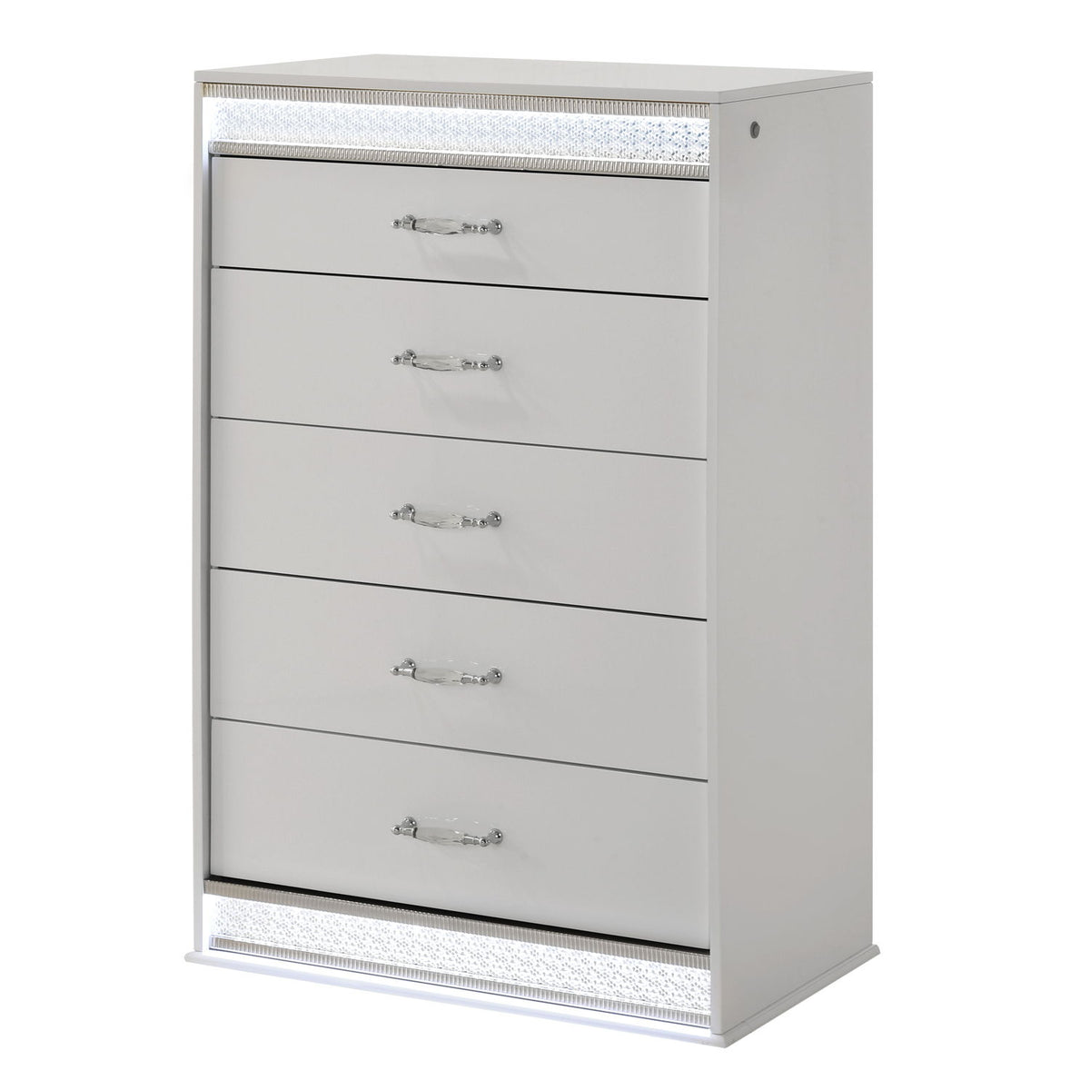 Glam - 5 Drawer Chest &amp; LED Lighting - White