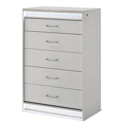 Glam - 5 Drawer Chest &amp; LED Lighting - White