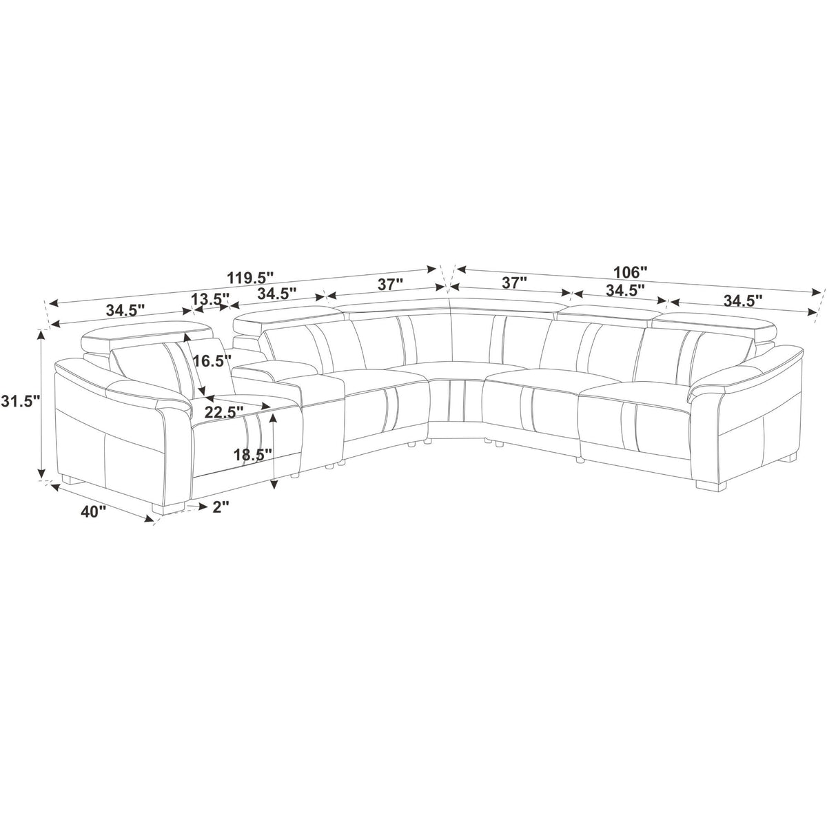 Modular Sectional &amp; Recliner Seat And Adjustable Headrest