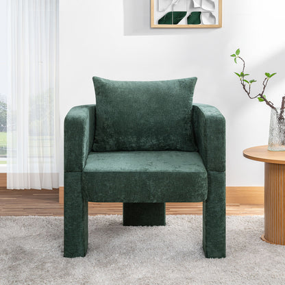 Modern 3 Leg Chenille Accent Chair With Ergonomic Arms &amp; Removable Pillow