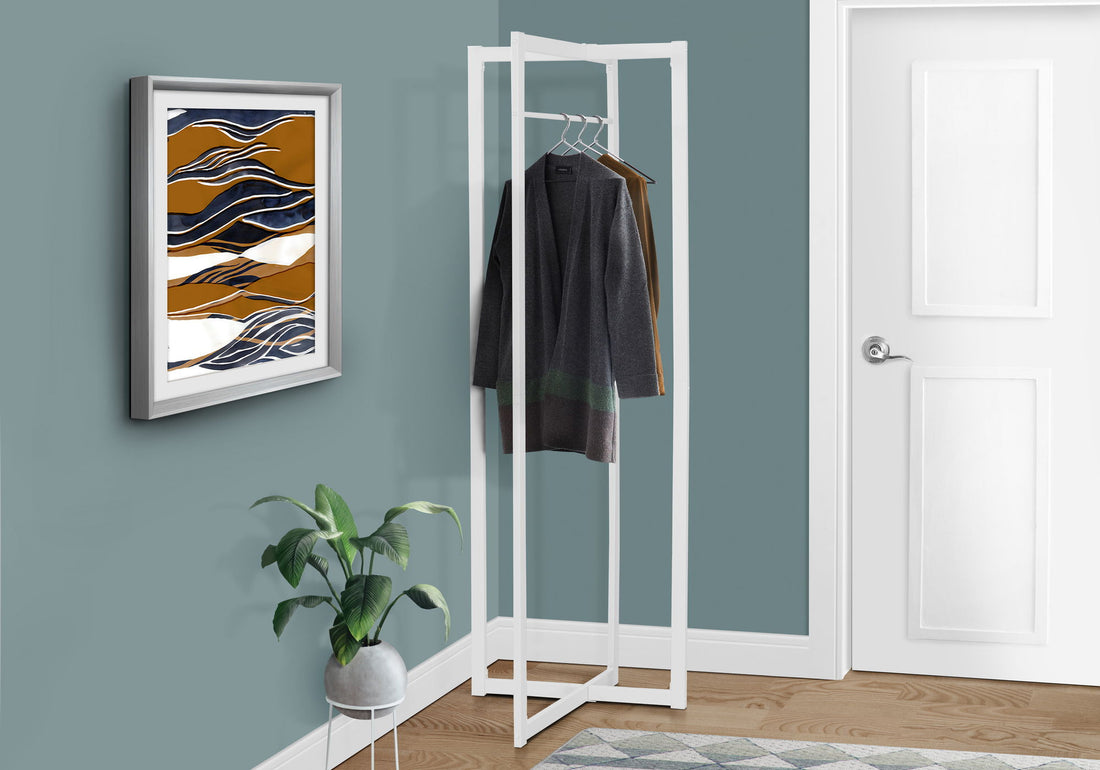 Coat Rack, Hall Tree, Free Standing, Hanging Bar, Entryway, For Contemporary &amp; Modern - White