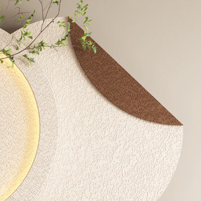 Adjustable 3 Color LED Sandstone Double Disc Wall Art With Simulated Greenery, Vase &amp; Rabbit Statue - Light Coffee