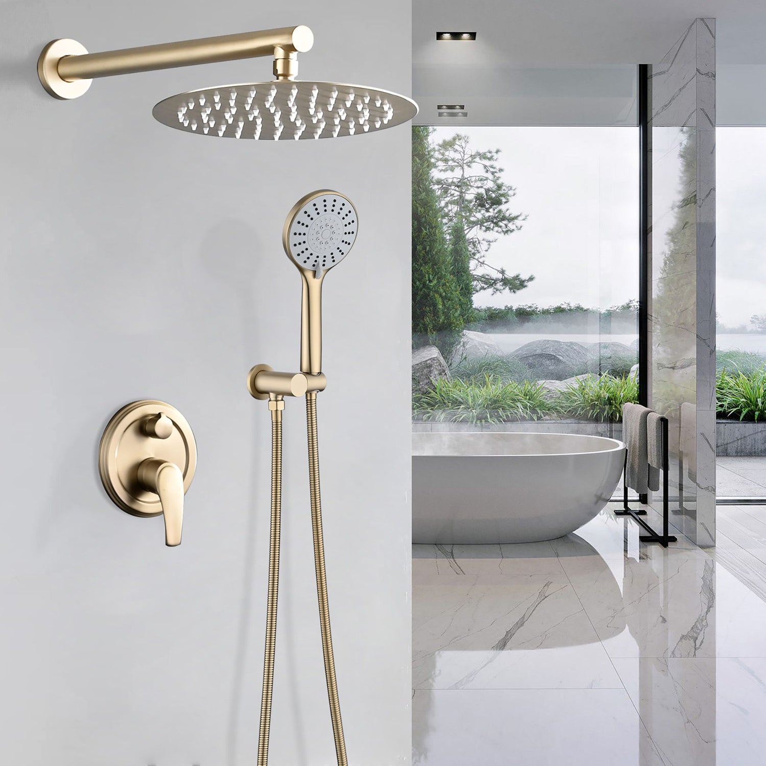 Wall Mounted Shower Set With High Pressure 10&quot; Rain Shower Head And 5 Function Handheld Shower Head