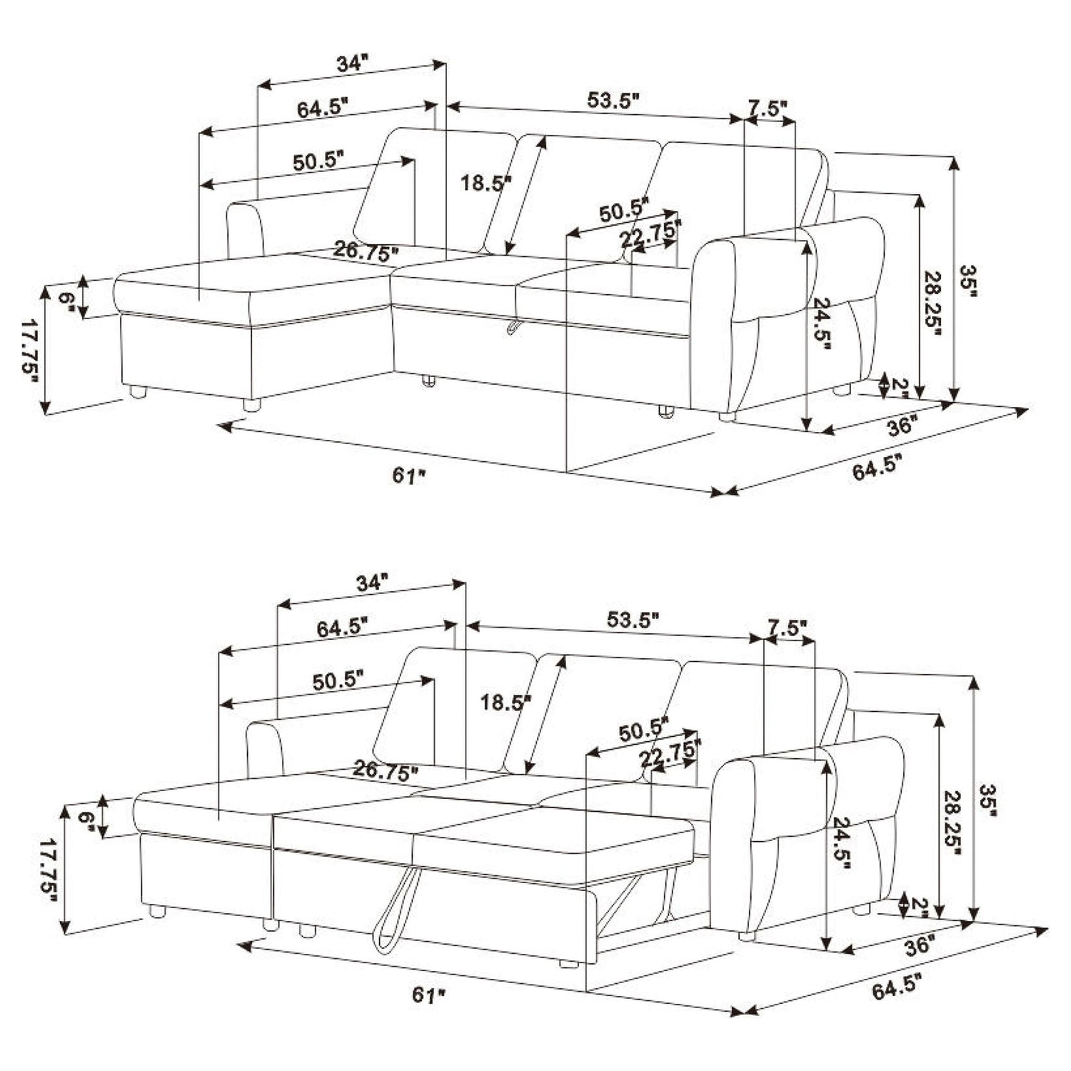 Kenna- Sleeper Sectional Sofa With Storage Ottoman