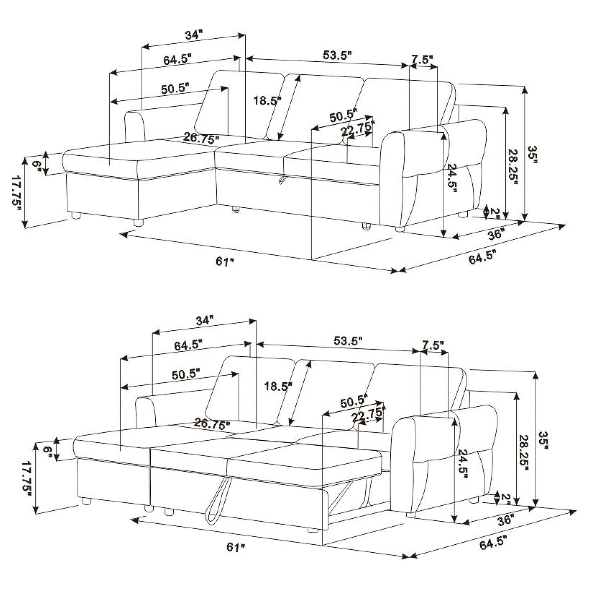 Kenna- Sleeper Sectional Sofa With Storage Ottoman