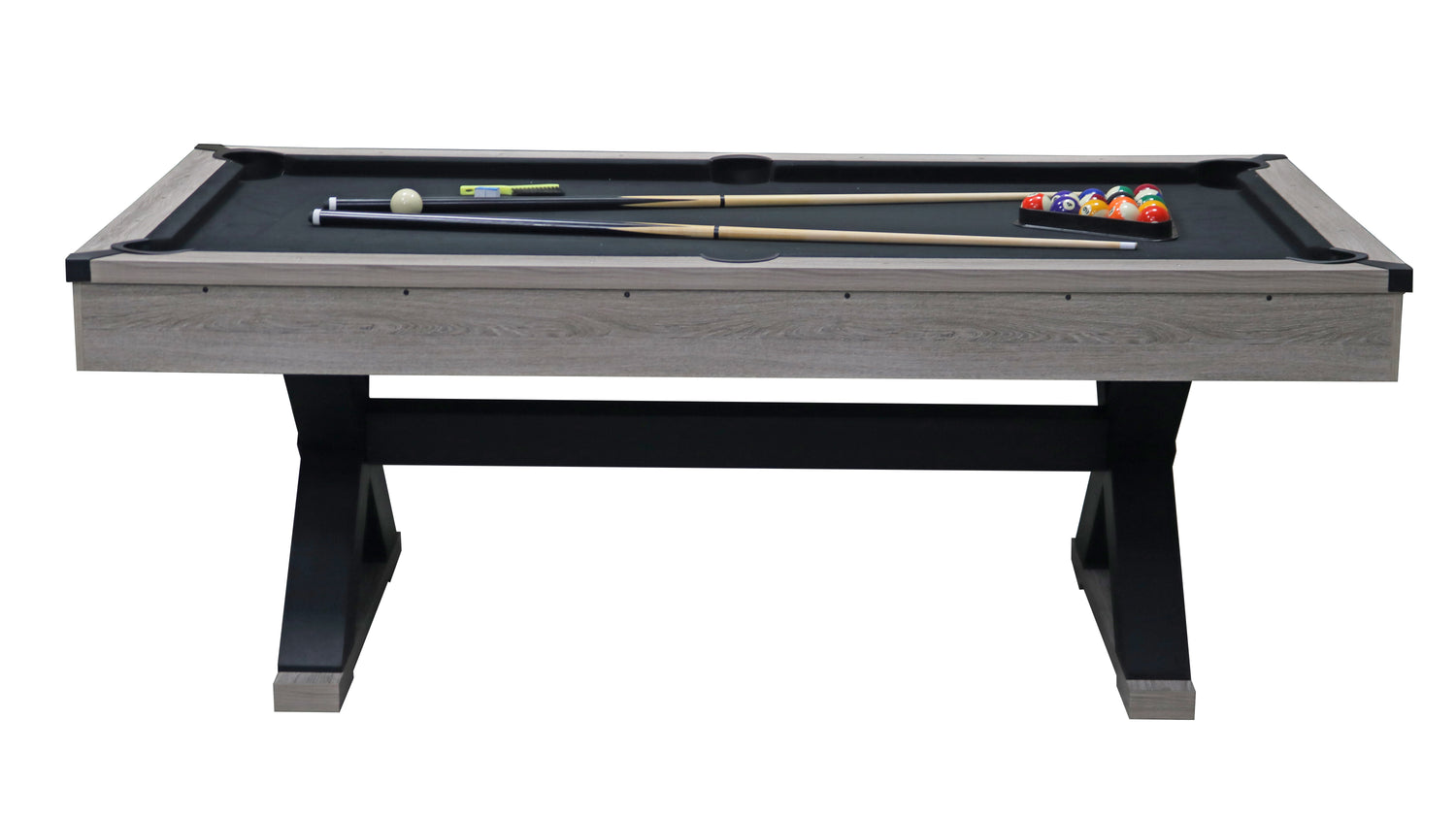84&quot; Pool Table with Billiard Balls, Cues, Pool Cue Chalk, Cleaning Brush, X-Legs, Black Cloth, Rustic Grey,84.1&quot;L x 46.5&quot;W x 32&quot;H