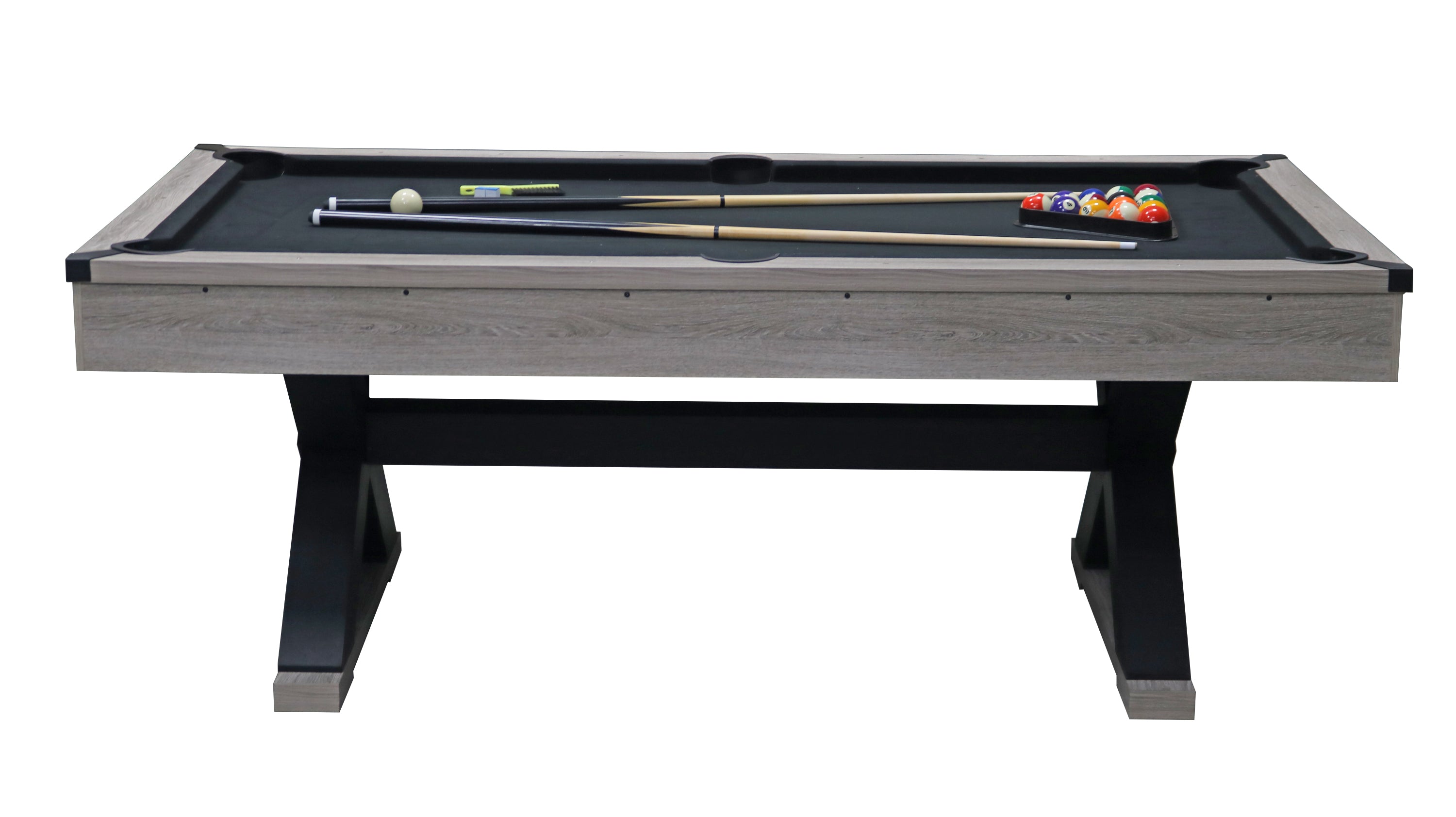 84&quot; Pool Table with Billiard Balls, Cues, Pool Cue Chalk, Cleaning Brush, X-Legs, Black Cloth, Rustic Grey,84.1&quot;L x 46.5&quot;W x 32&quot;H